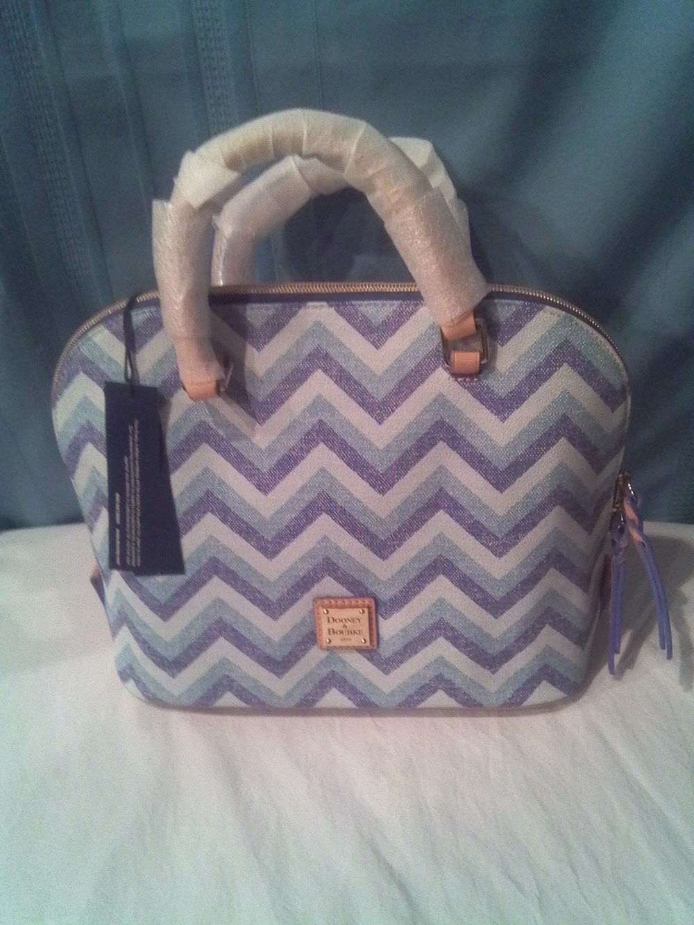 Dooney & Bourke Rare New Blue and White Chevron Satchel